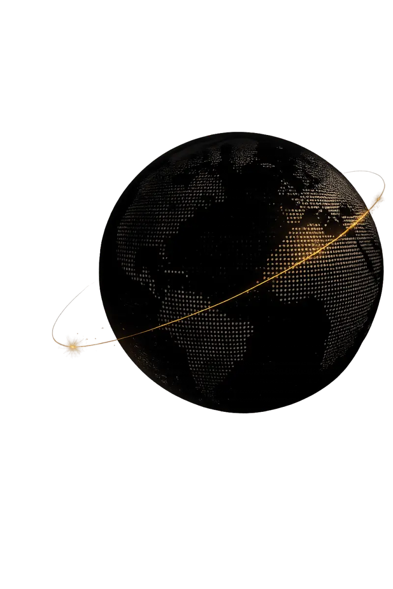 Planeta Tierra con una órbita dorada que representa los mercados tokenizados globales